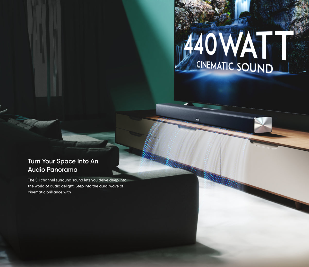 Turn Your Space Into an Audio Panorama - The 5.1 channel surround sound lets you delve deep into the world of audio delight. Step into the aural wave of cinematic brilliance with
